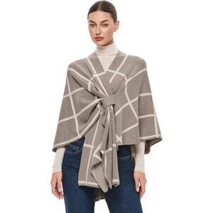 Womens Oatmeal Barley Twist Elegant Poncho Sweater Spring Fall Winter Shawl Wrap